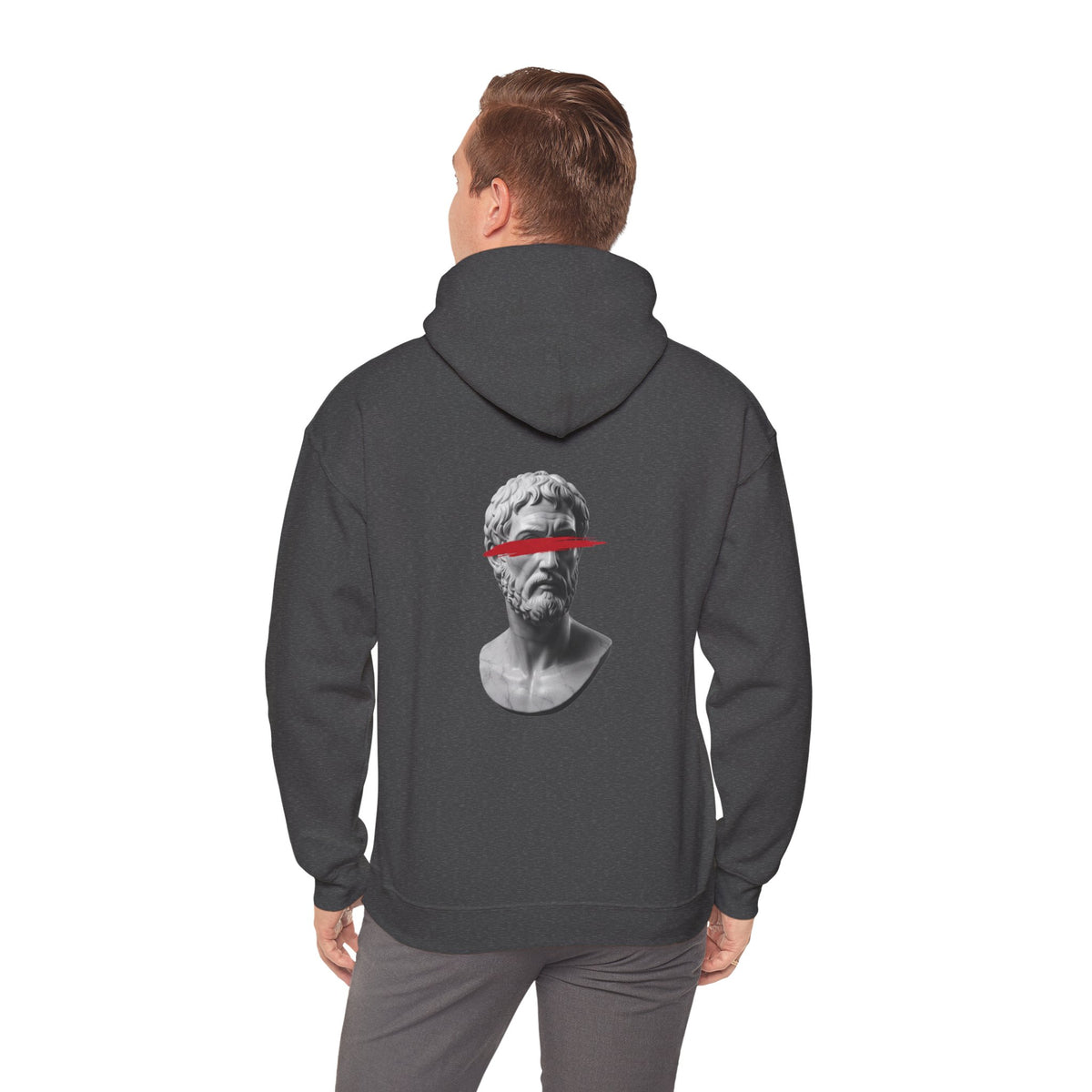 Greek Bust Hoodie — Red Slash Classical Statue Streetwear