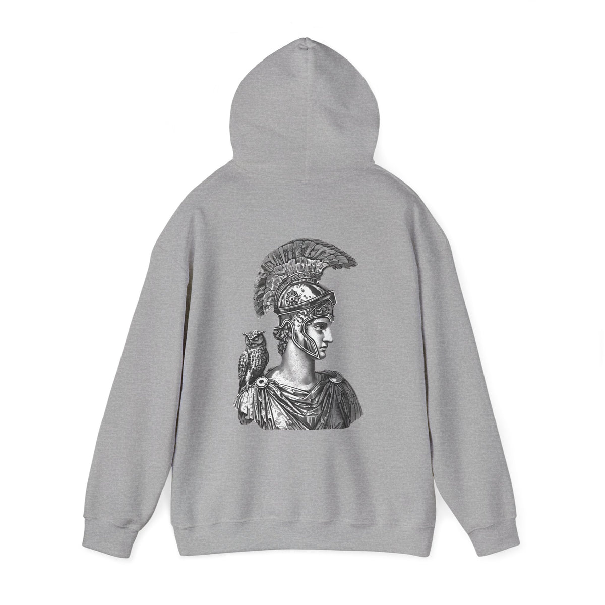 Athena Helmet Hoodie with Owl Illustration — Mythology Graphic Sweatshirt