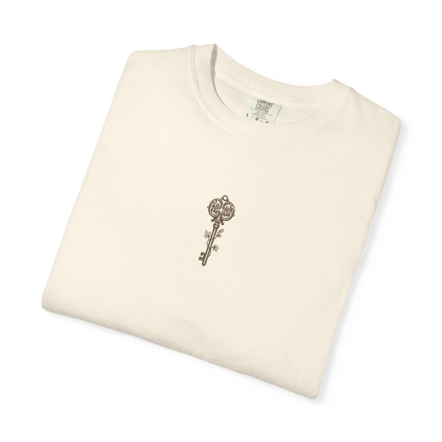 Weathered nautical compass rose printed on the back of a garment-dyed heavyweight cotton tee