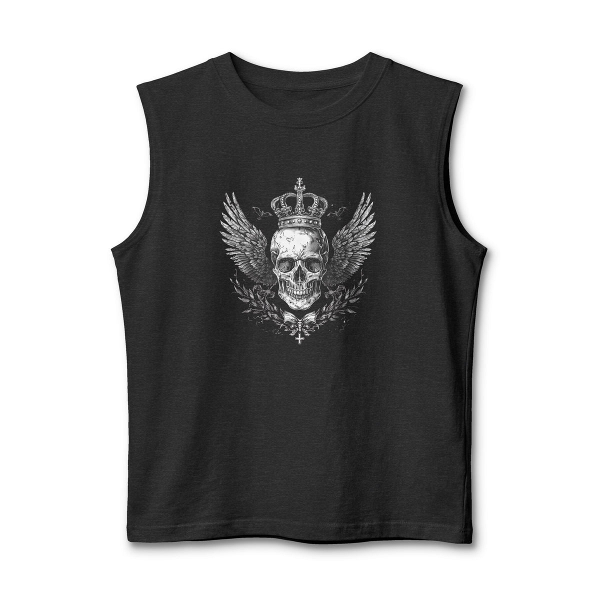 Skull & Crown Winged Graphic Muscle Tank — Edgy Rocker Tank Top