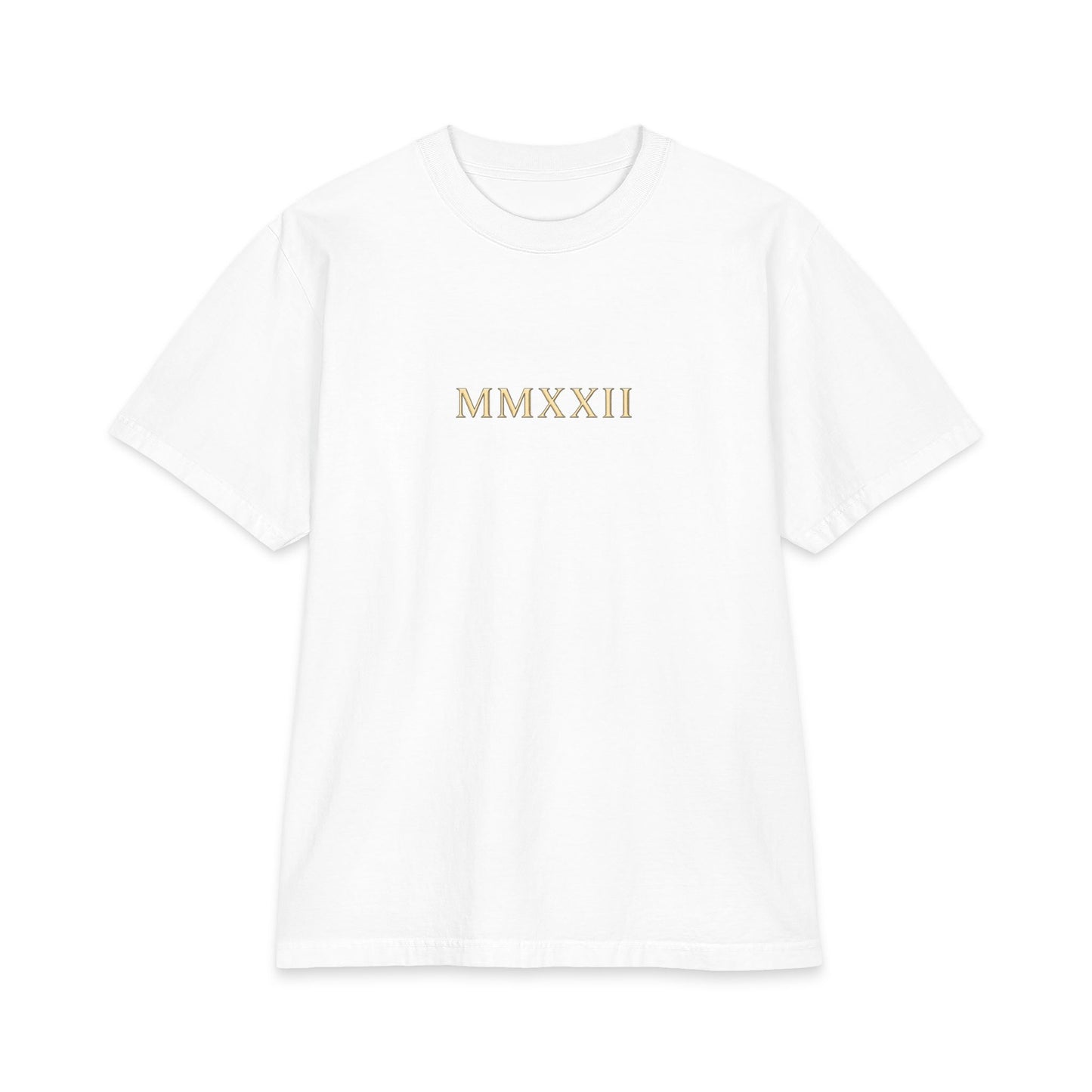 Classical figure bearing a globe printed on the back of a heavyweight oversized cotton tee