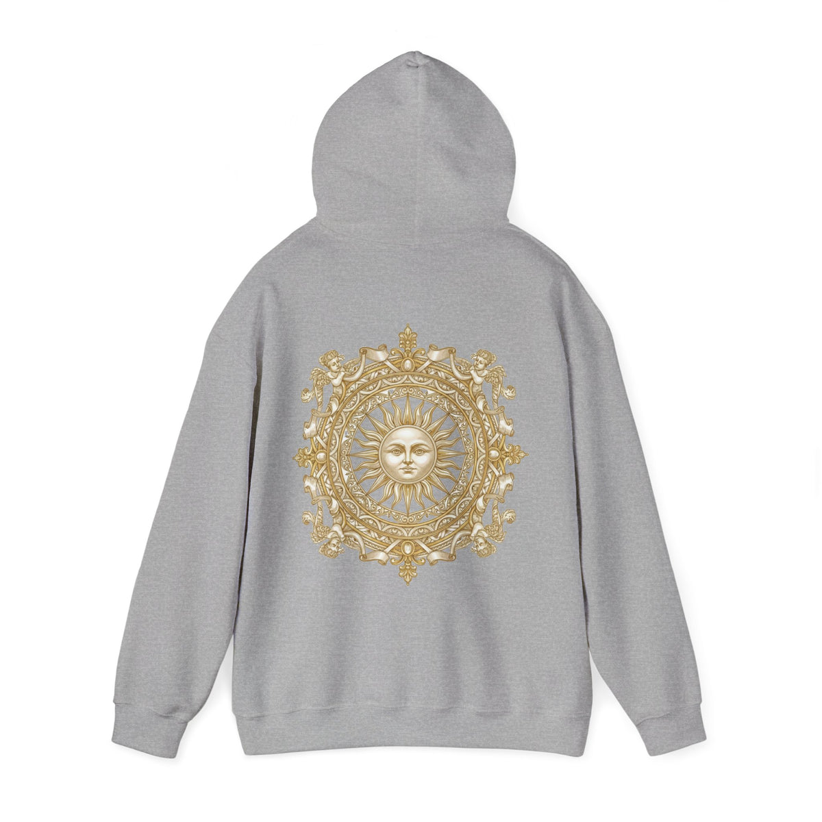 Sun Mandala Hoodie — Gold Celestial Medallion Back Print