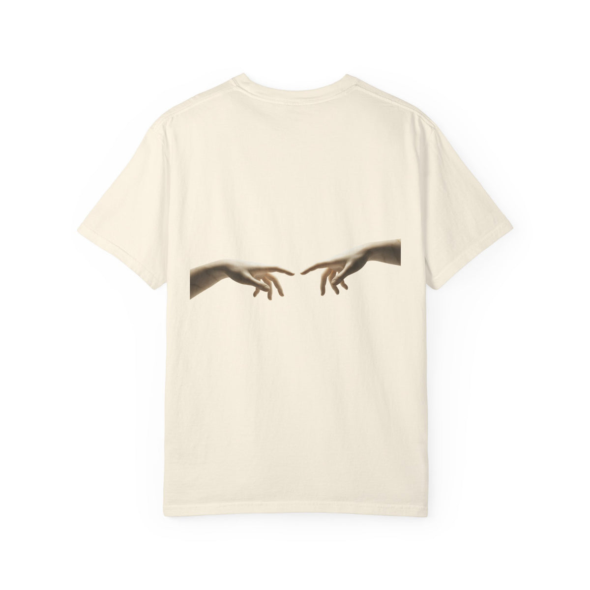 Reaching Hands Tee — Minimalist Classical Art Back Print