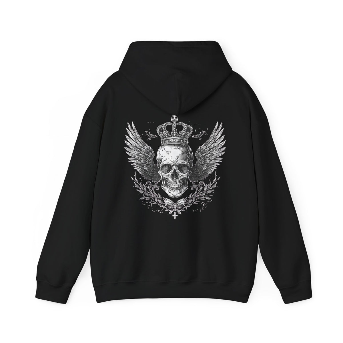 Skull Crown Hoodie - Gothic Winged Skull Pullover