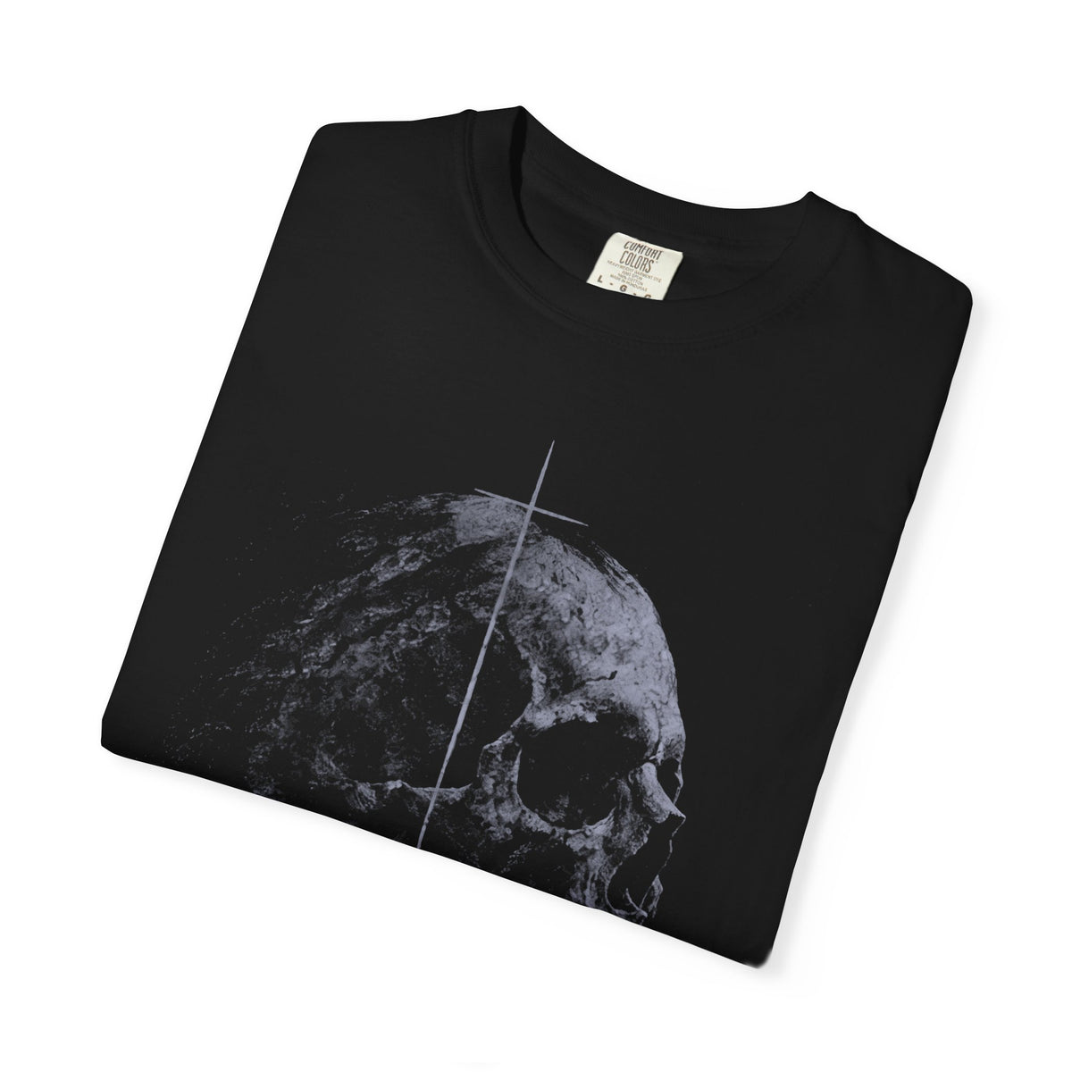 Skull Profile Tee — Gothic Cross Detail Graphic Shirt