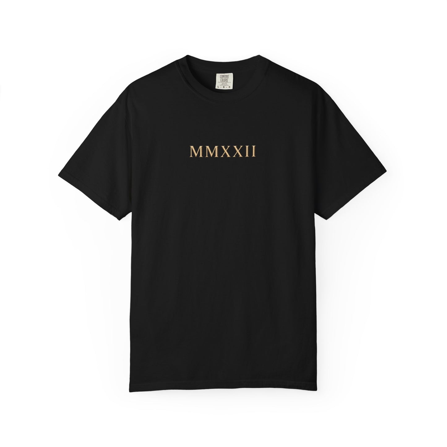 Classical marble bust crowned with laurel printed on the back of a garment-dyed heavyweight cotton tee