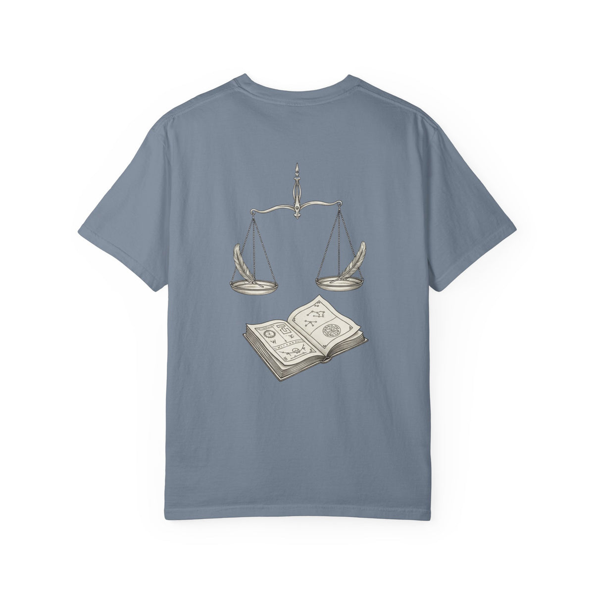 Libra Zodiac Tee — Scales and Book Astrology Graphic Shirt