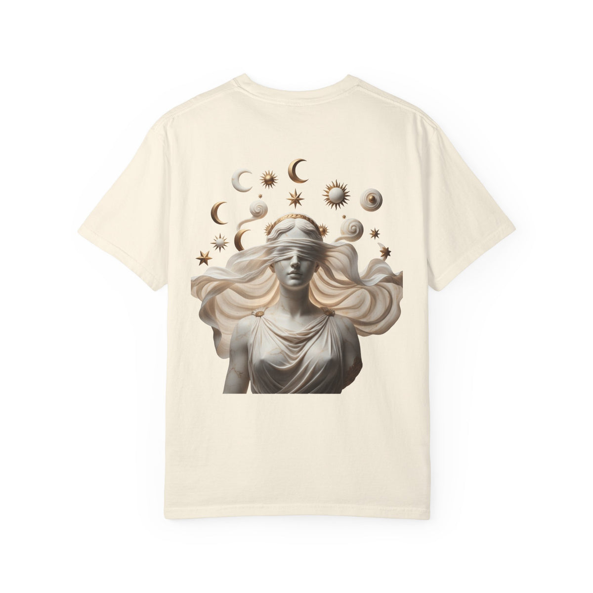 Moon Phases Tee — Blindfolded Goddess Celestial Back Print