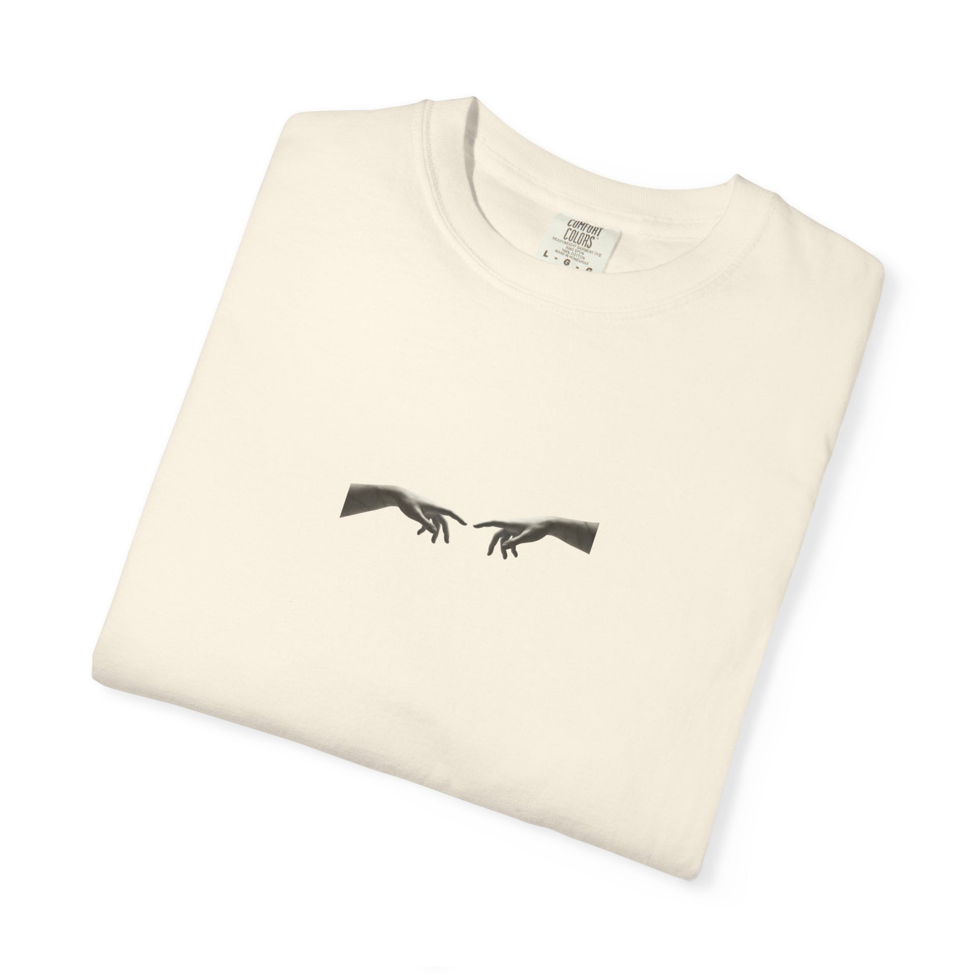Sculpted Apollo bust with geometric stars on the back of a garment-dyed heavyweight cotton tee