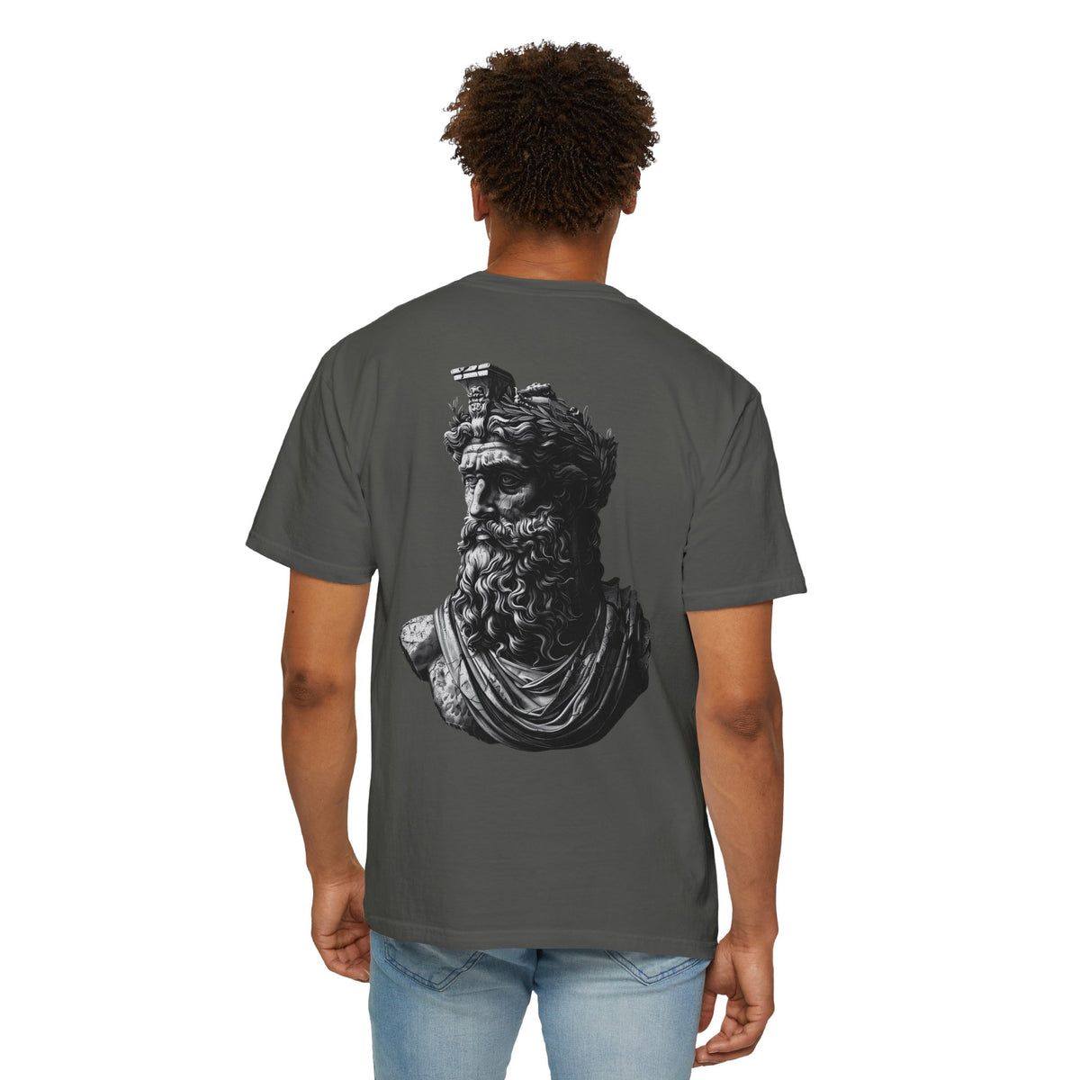 Roman Bust Zeus Graphic T-Shirt — Classical Sculpture Back Print