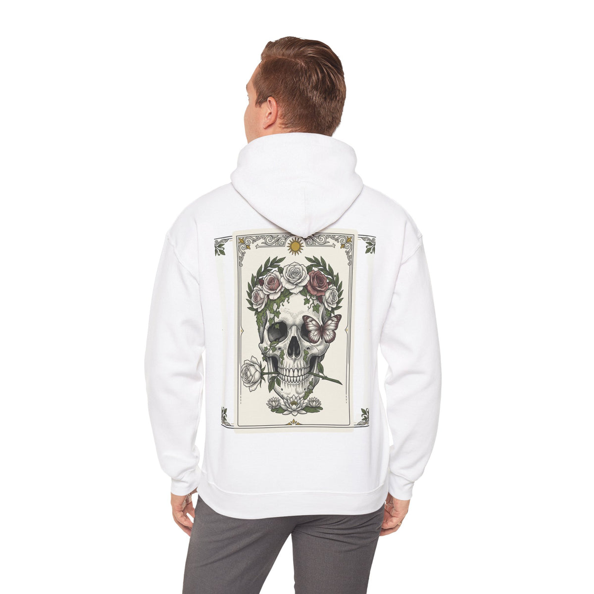 Floral Skull Hoodie — Botanical Memento Mori Vanitas Print