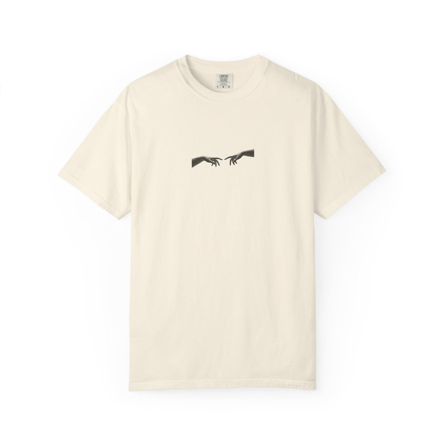 Sculpted Apollo bust with geometric stars on the back of a garment-dyed heavyweight cotton tee