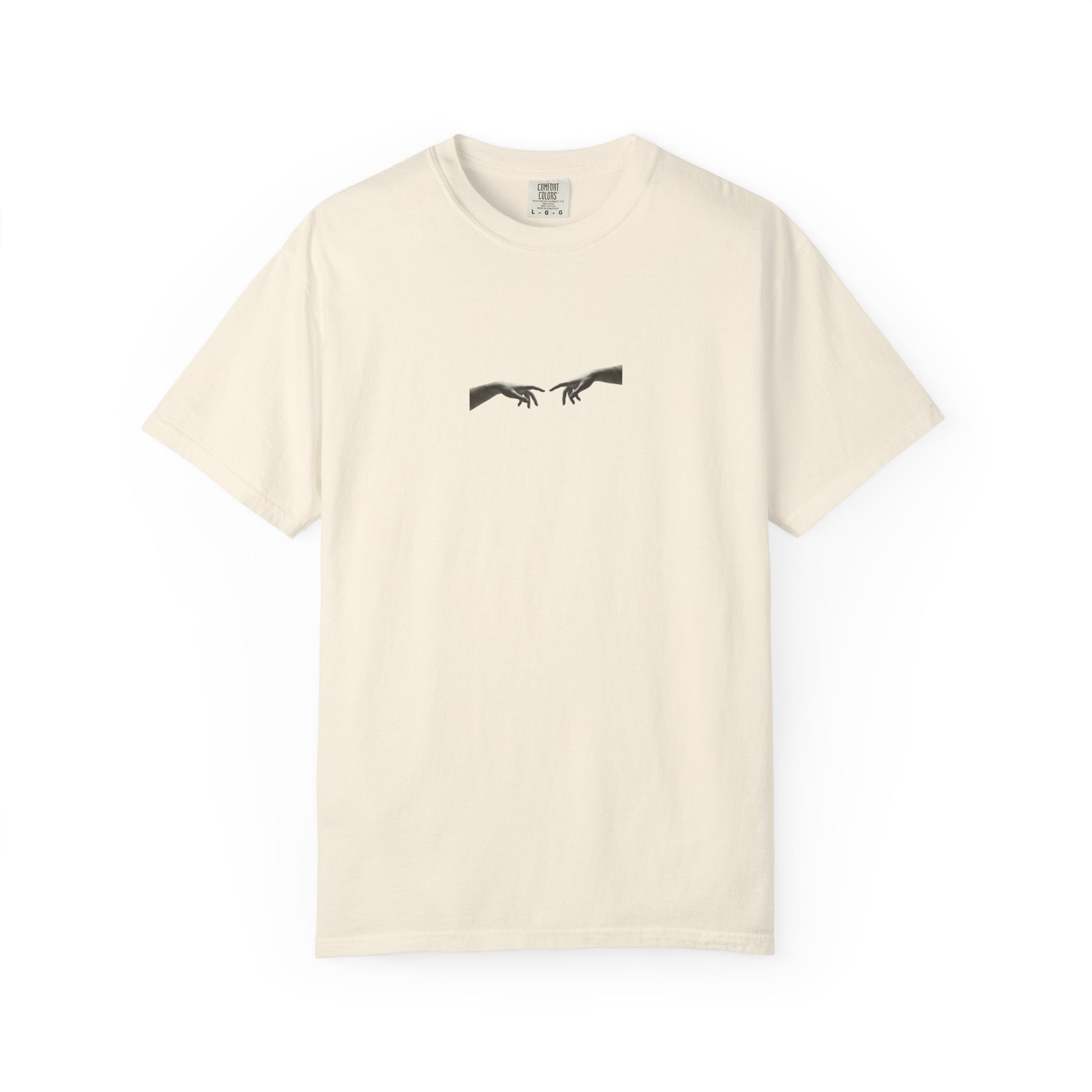 Sculpted Apollo bust with geometric stars on the back of a garment-dyed heavyweight cotton tee