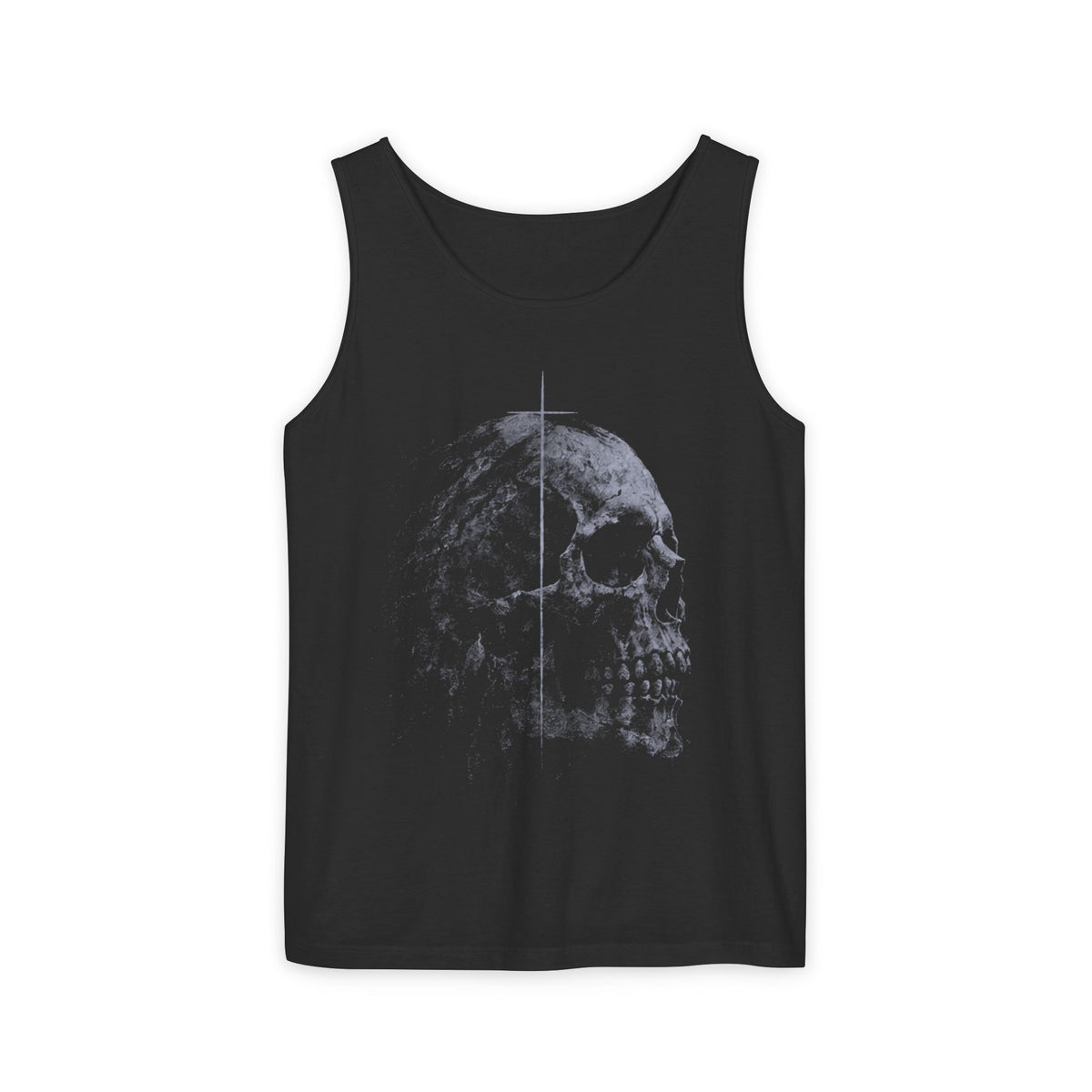 Skull Profile Tank — Gothic Cross Detail Sleeveless Top