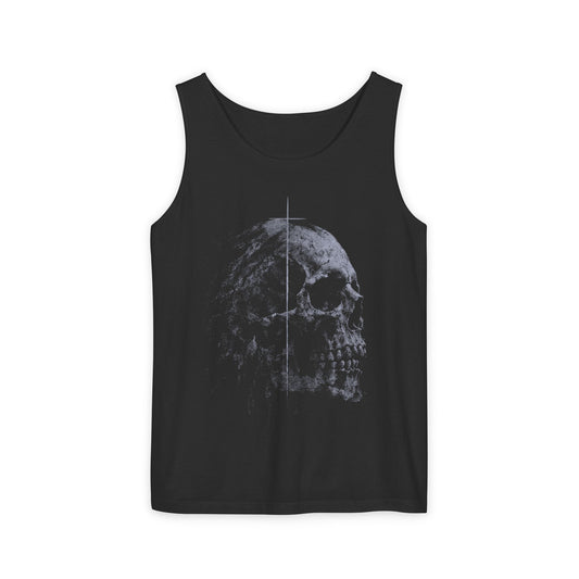 Skull Profile Tank — Gothic Cross Detail Sleeveless Top