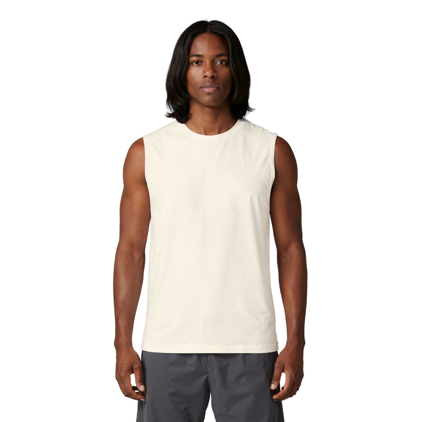 Distressed skull crowned with roses printed on the back of a ring-spun cotton tank top