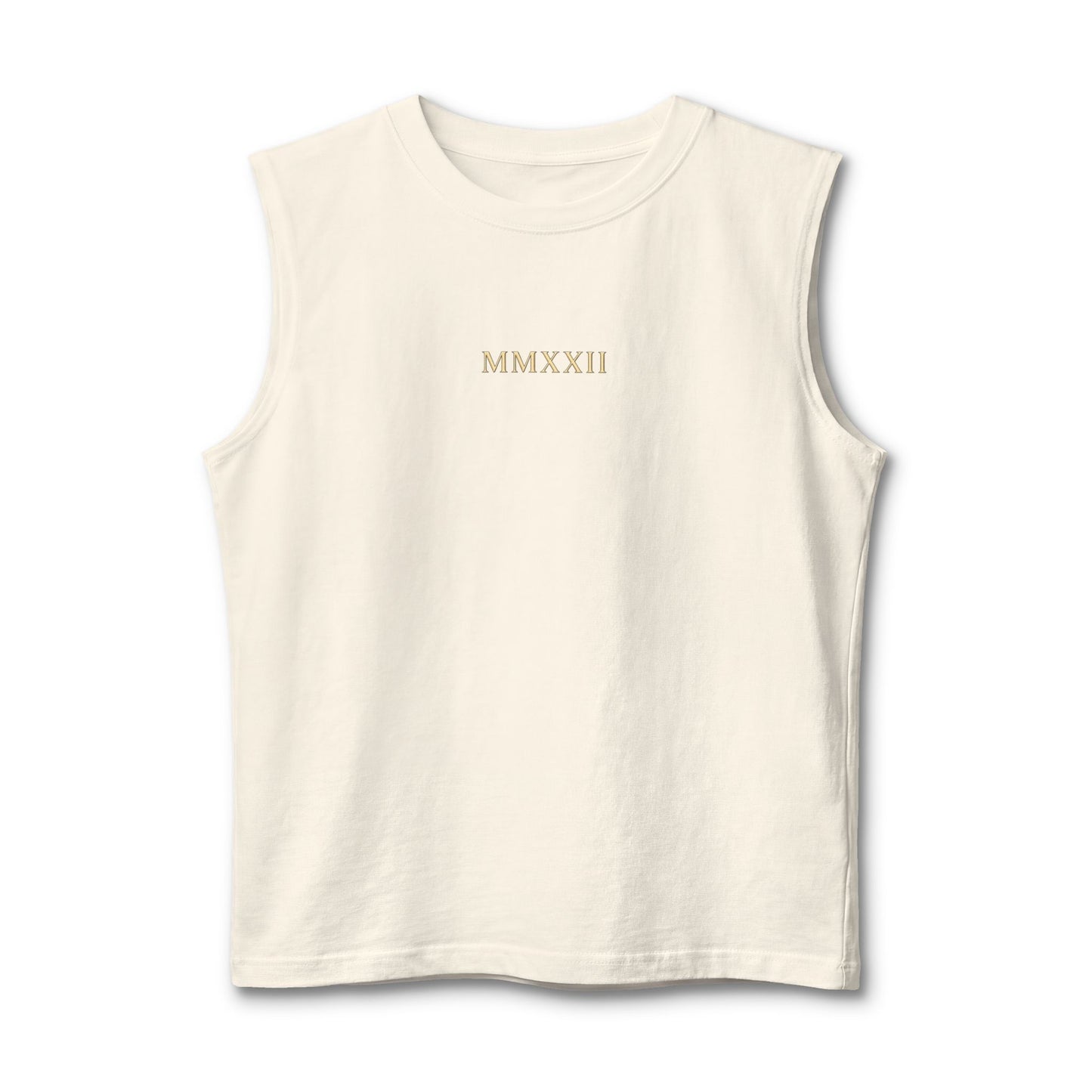 Classical figure with a spiralled shell printed on the back of a ring-spun cotton tank top