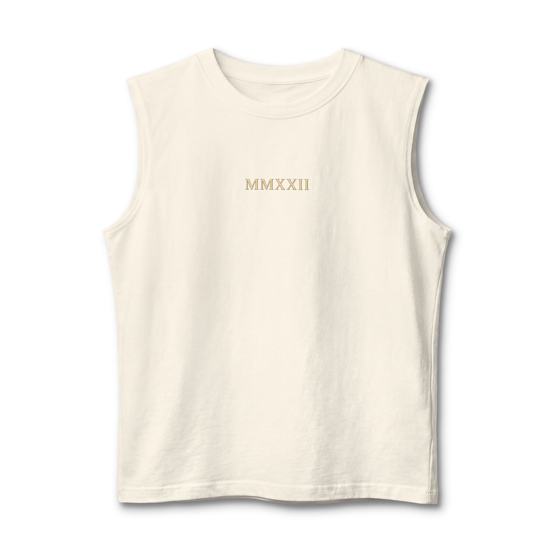 Classical figure with a spiralled shell printed on the back of a ring-spun cotton tank top