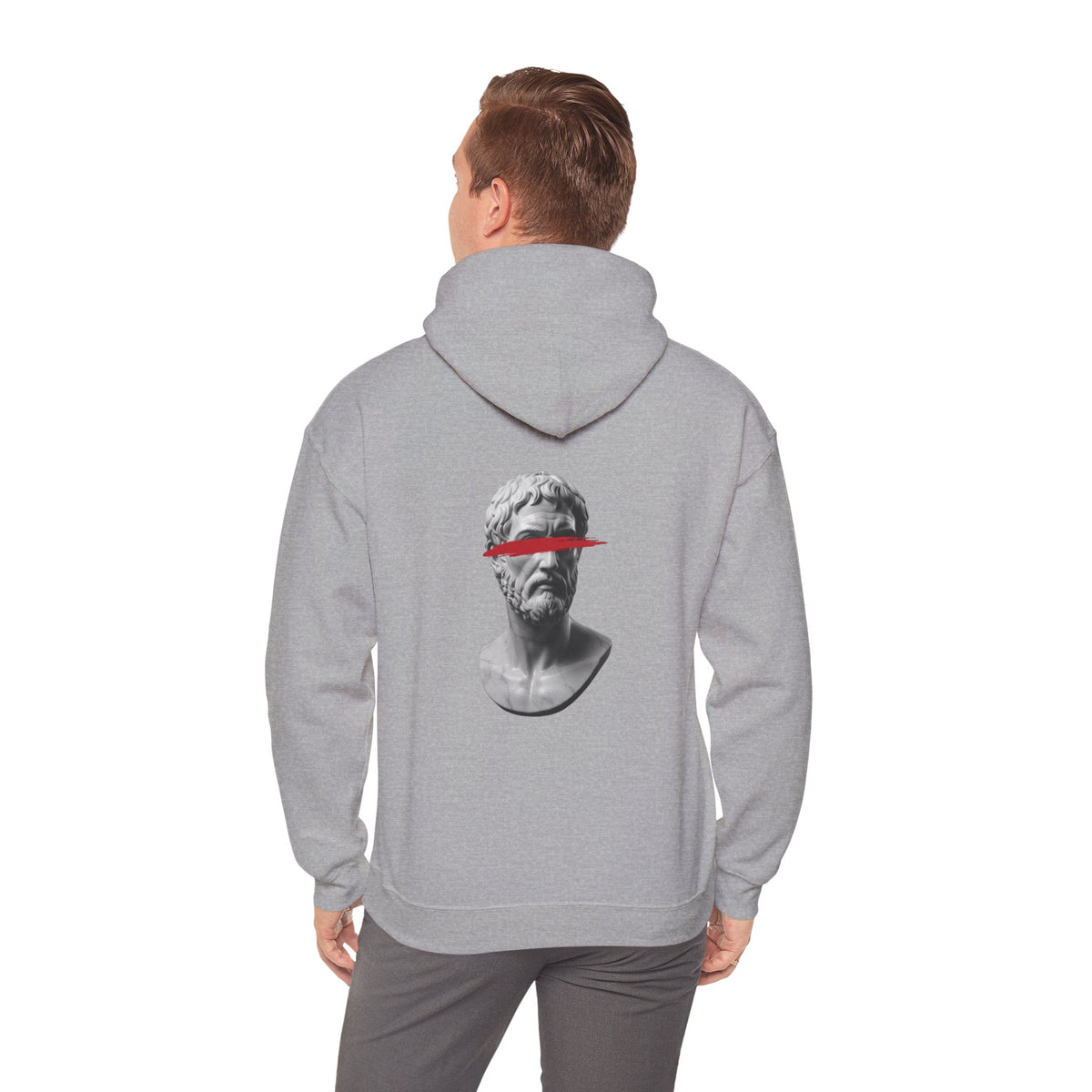 Greek Bust Hoodie — Red Slash Classical Statue Streetwear