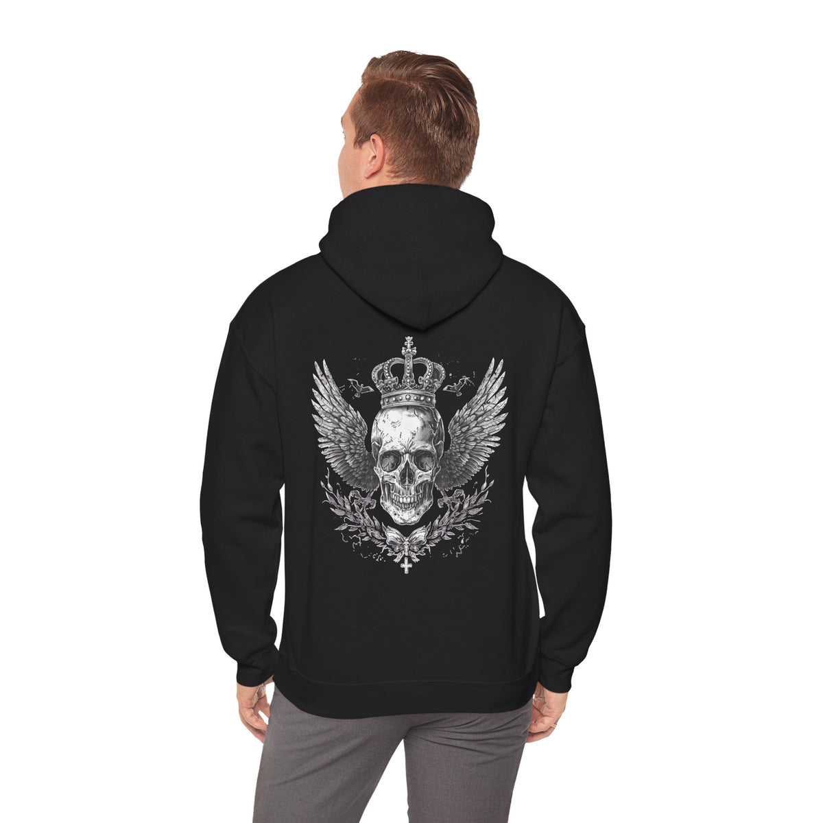 Skull Crown Hoodie - Gothic Winged Skull Pullover