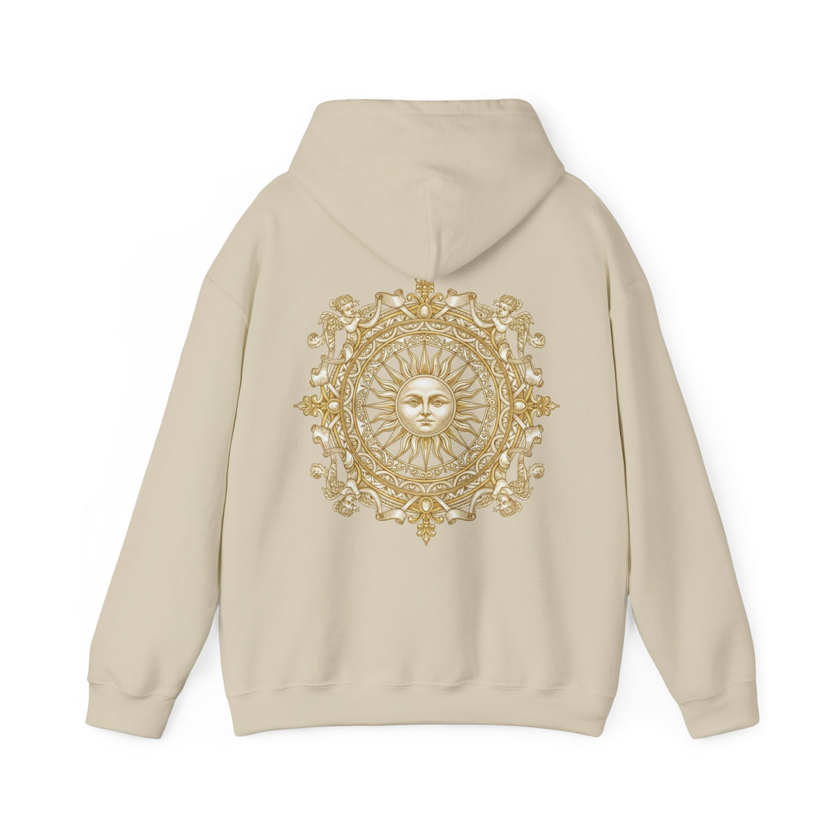Sun Mandala Hoodie — Gold Celestial Medallion Back Print