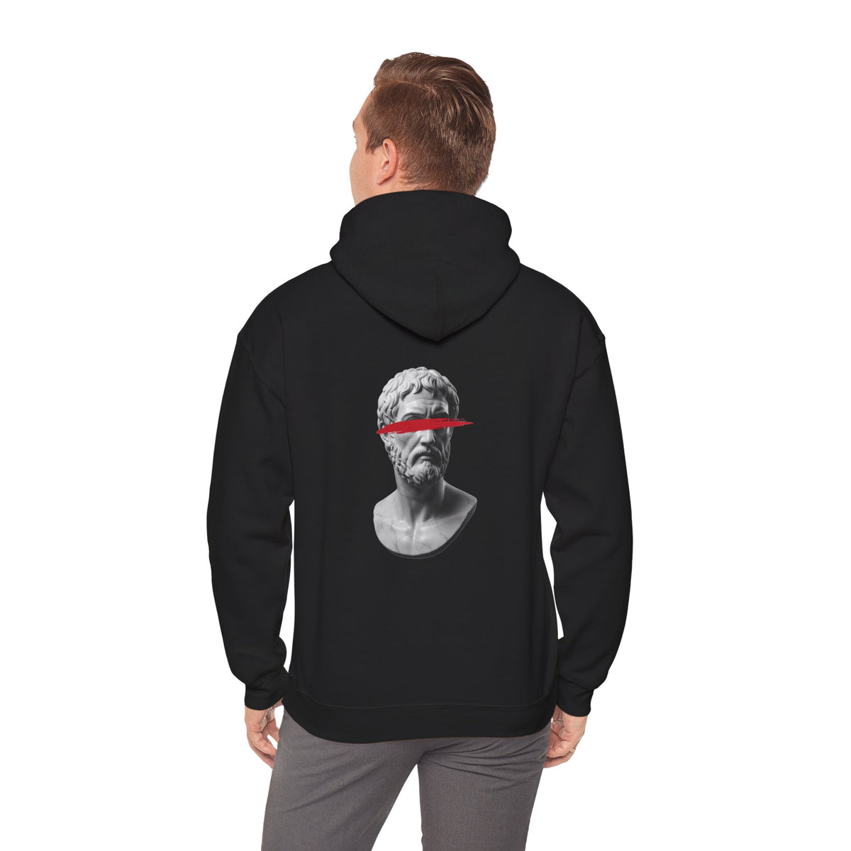 Greek Bust Hoodie — Red Slash Classical Statue Streetwear