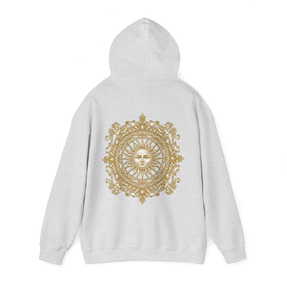 Sun Mandala Hoodie — Gold Celestial Medallion Back Print