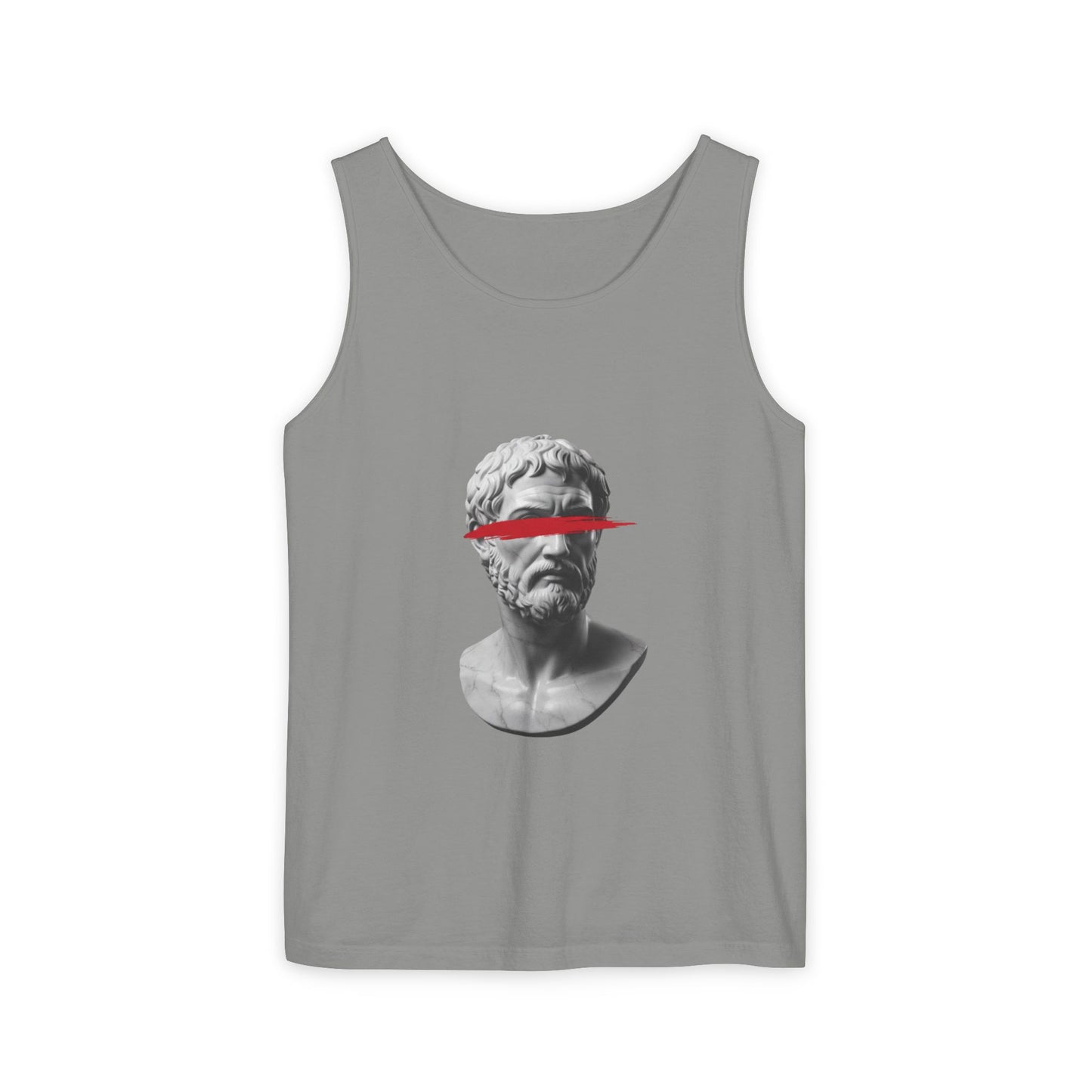 Vintage compass and map printed on the back of a garment-dyed heavyweight cotton tank top
