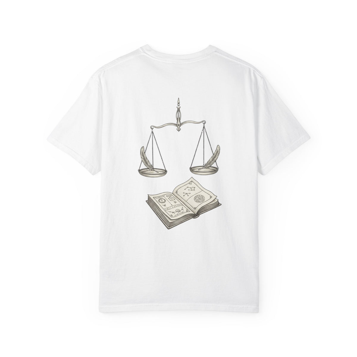 Libra Zodiac Tee — Scales and Book Astrology Graphic Shirt