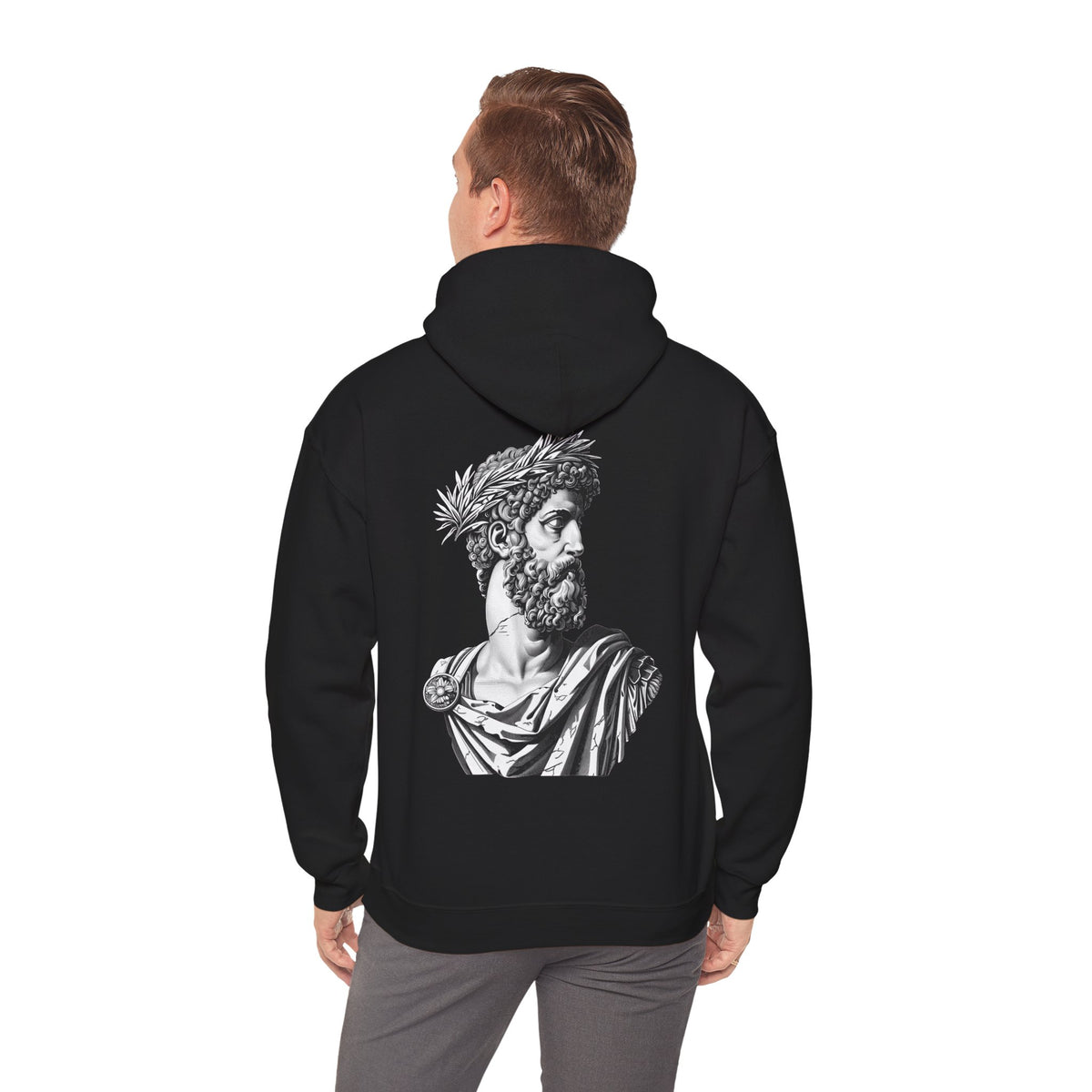 Classical Statue Hoodie — Roman Bust Graphic Back Print