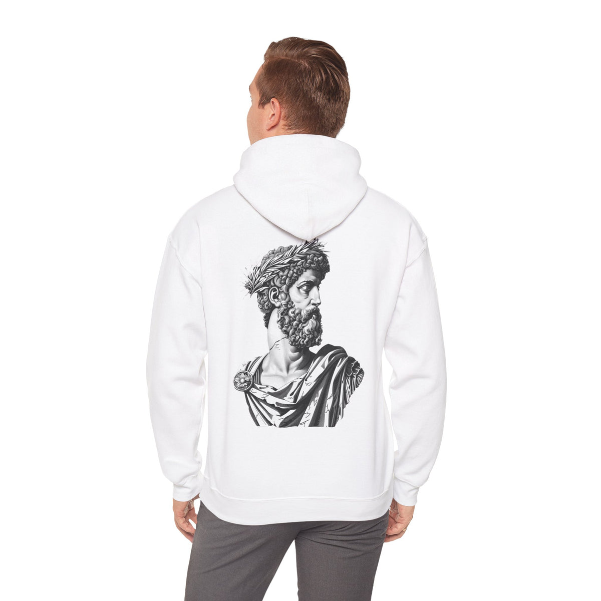 Classical Statue Hoodie — Roman Bust Graphic Back Print