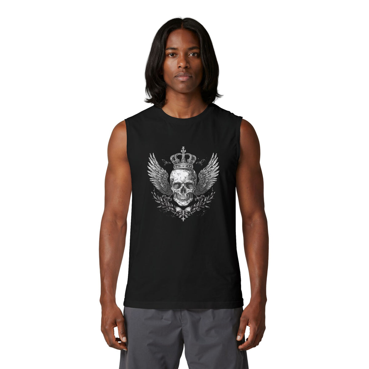 Skull & Crown Winged Graphic Muscle Tank — Edgy Rocker Tank Top