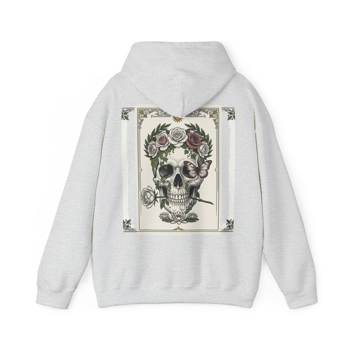 Floral Skull Hoodie — Botanical Memento Mori Vanitas Print