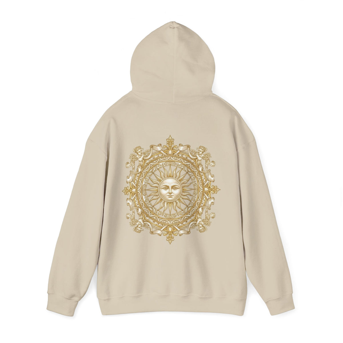 Sun Mandala Hoodie — Gold Celestial Medallion Back Print