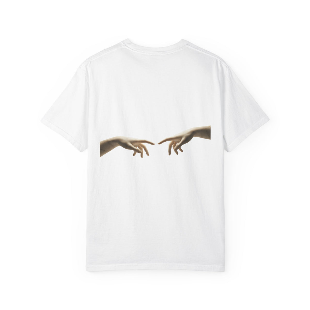 Reaching Hands Tee — Minimalist Classical Art Back Print