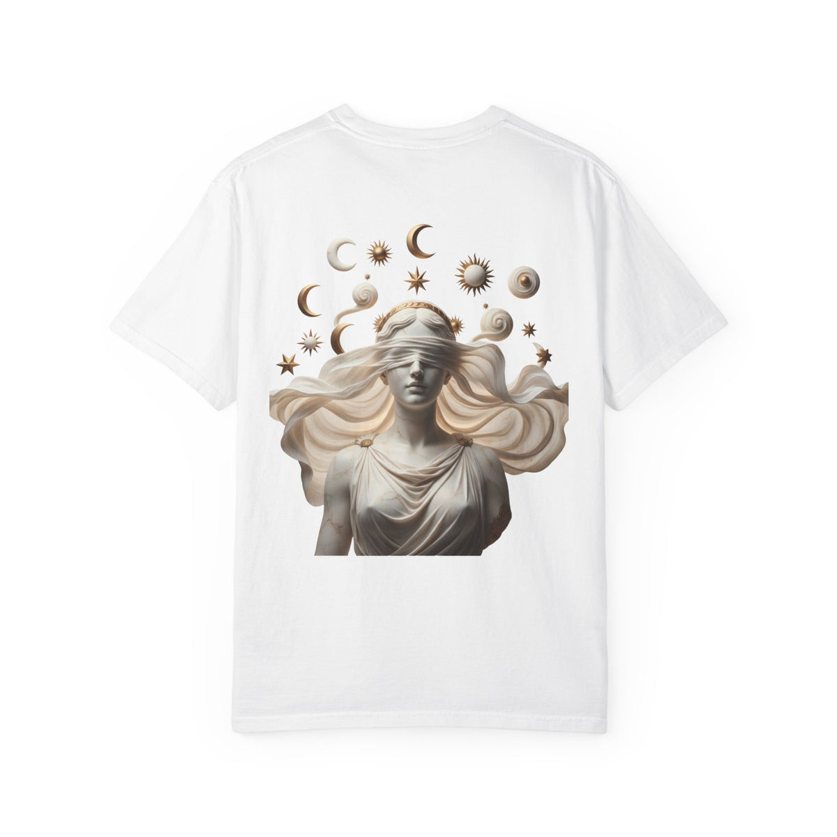 Moon Phases Tee — Blindfolded Goddess Celestial Back Print