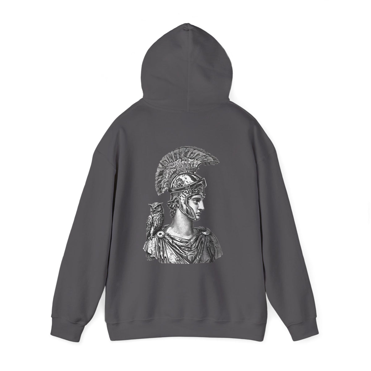 Athena Helmet Hoodie with Owl Illustration — Mythology Graphic Sweatshirt