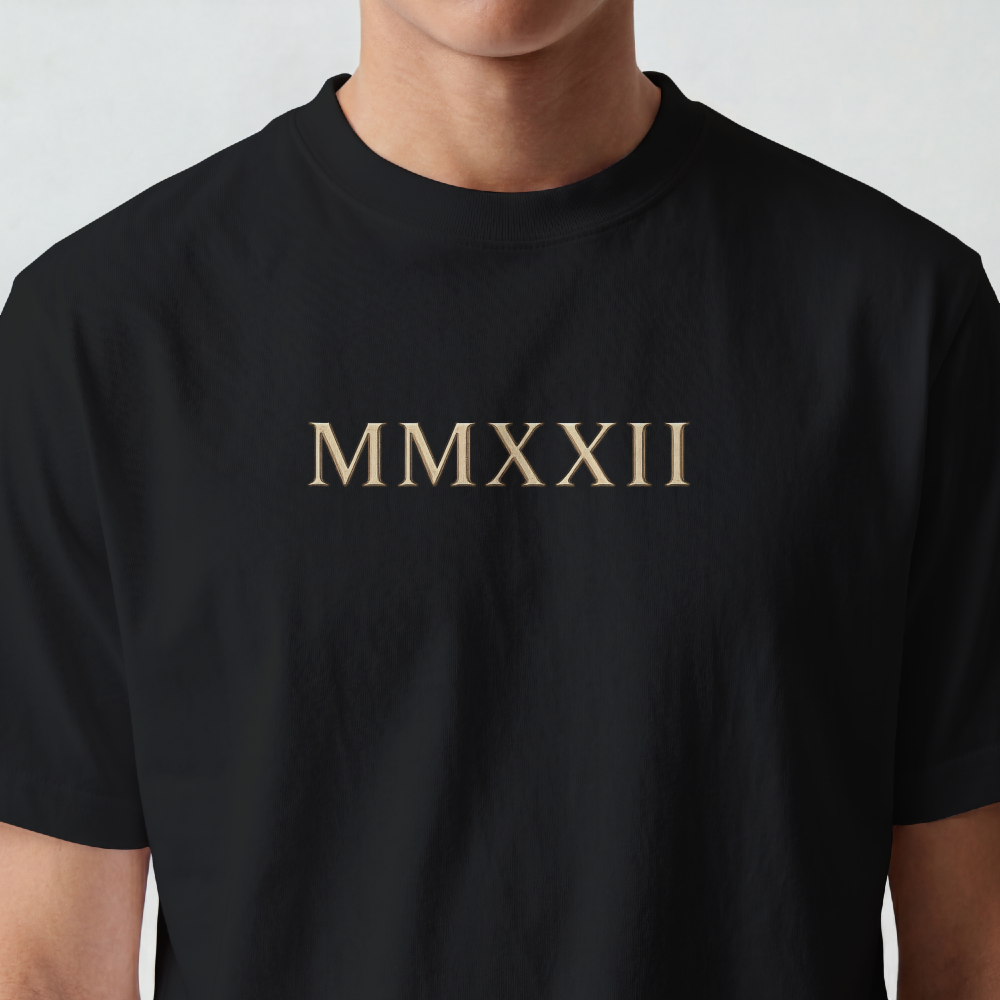 Classical marble bust crowned with laurel printed on the back of a garment-dyed heavyweight cotton tee