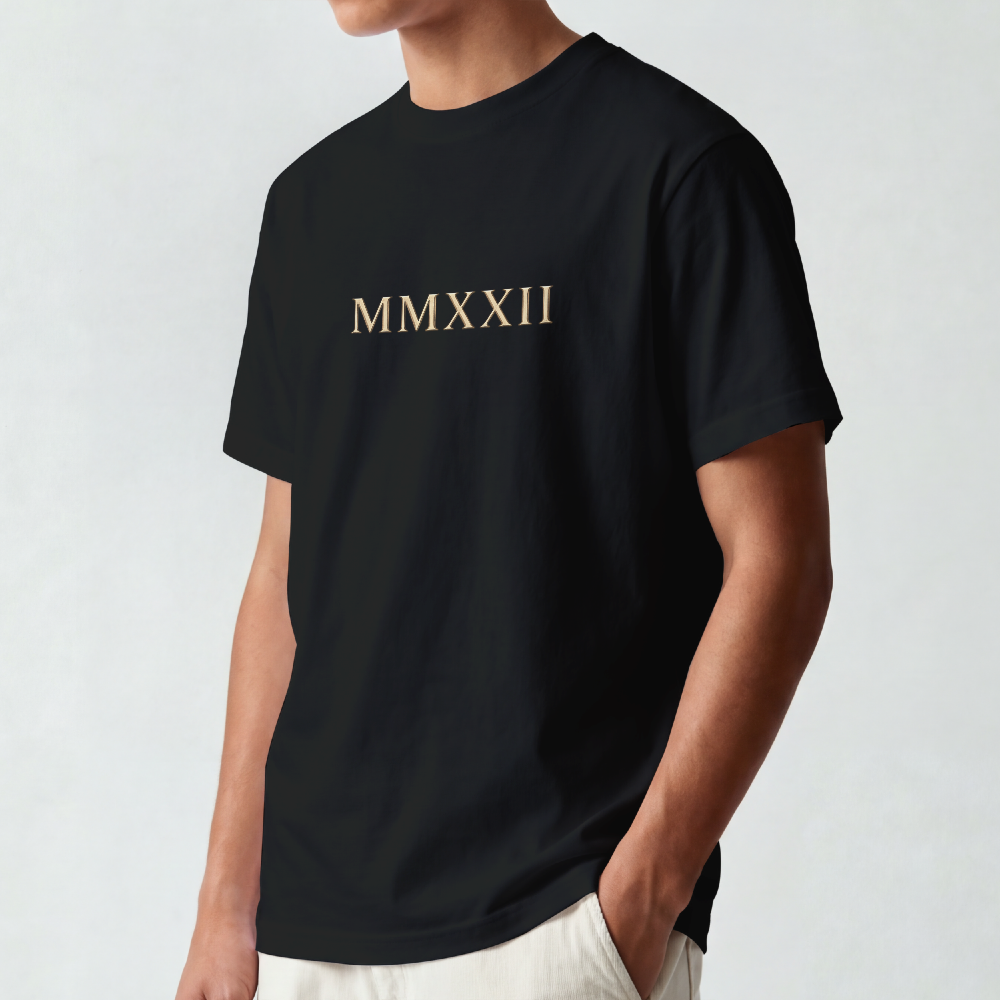 Classical marble bust crowned with laurel printed on the back of a garment-dyed heavyweight cotton tee