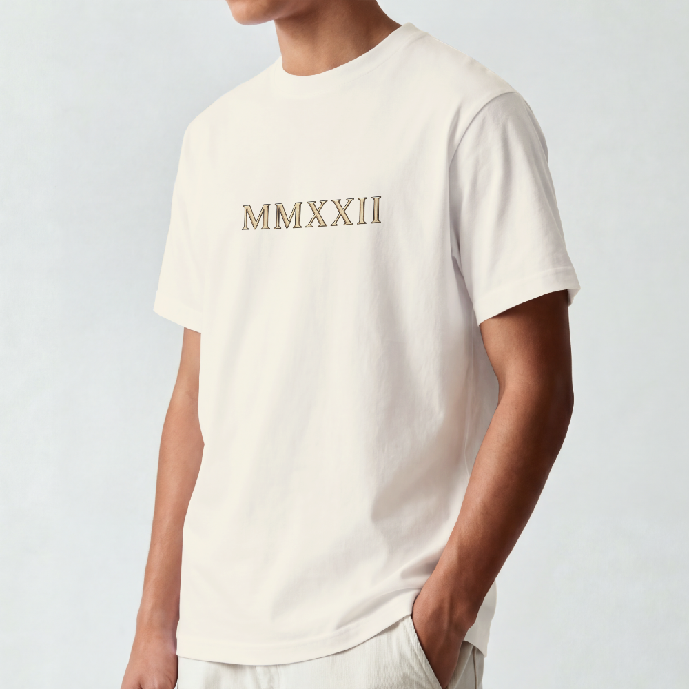 Sculpted Roman bust with laurel and stars printed on the back of a garment-dyed cotton tee