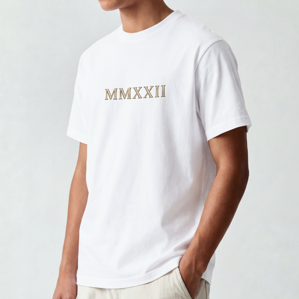 Sculpted Roman bust with laurel and stars printed on the back of a garment-dyed cotton tee