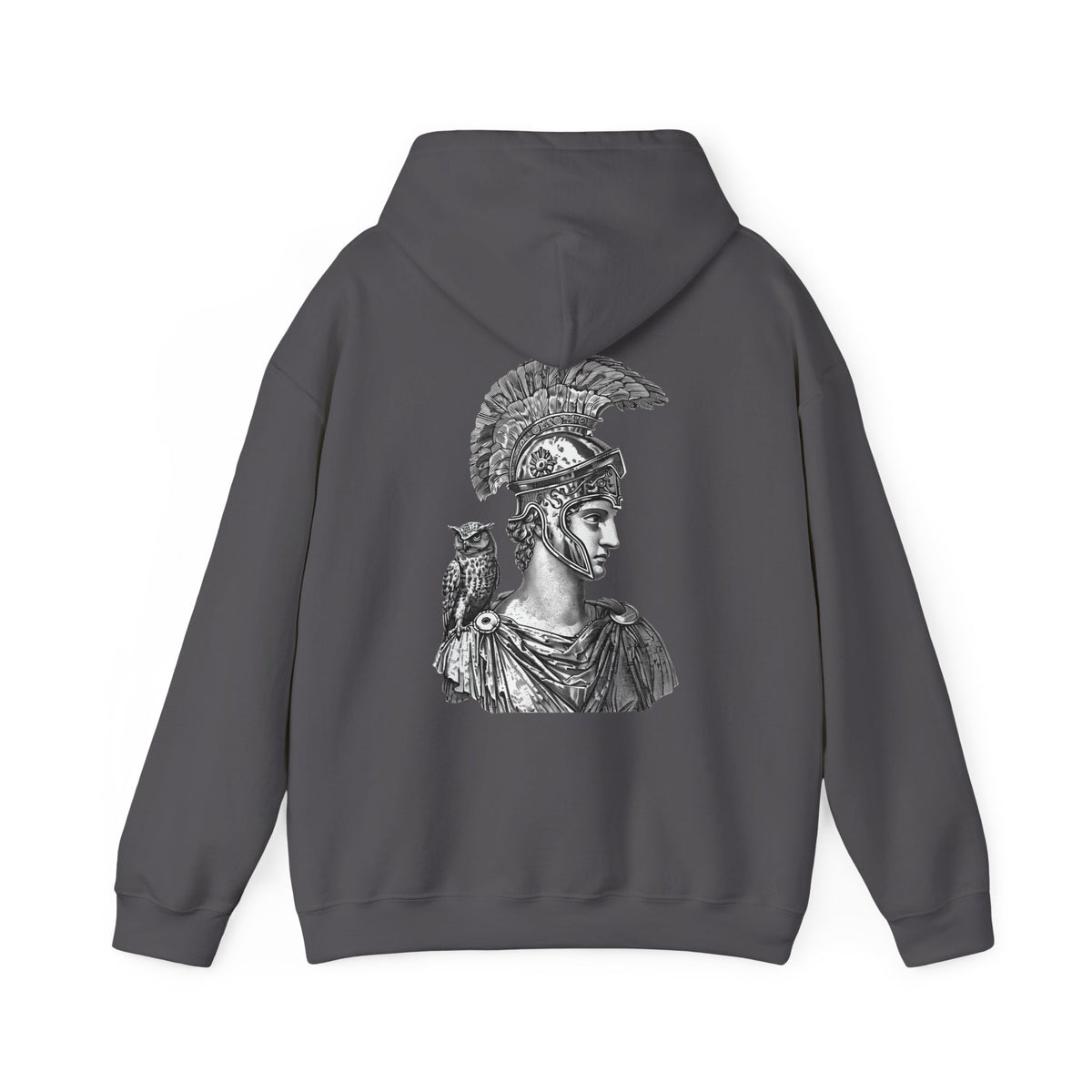 Athena Helmet Hoodie with Owl Illustration — Mythology Graphic Sweatshirt