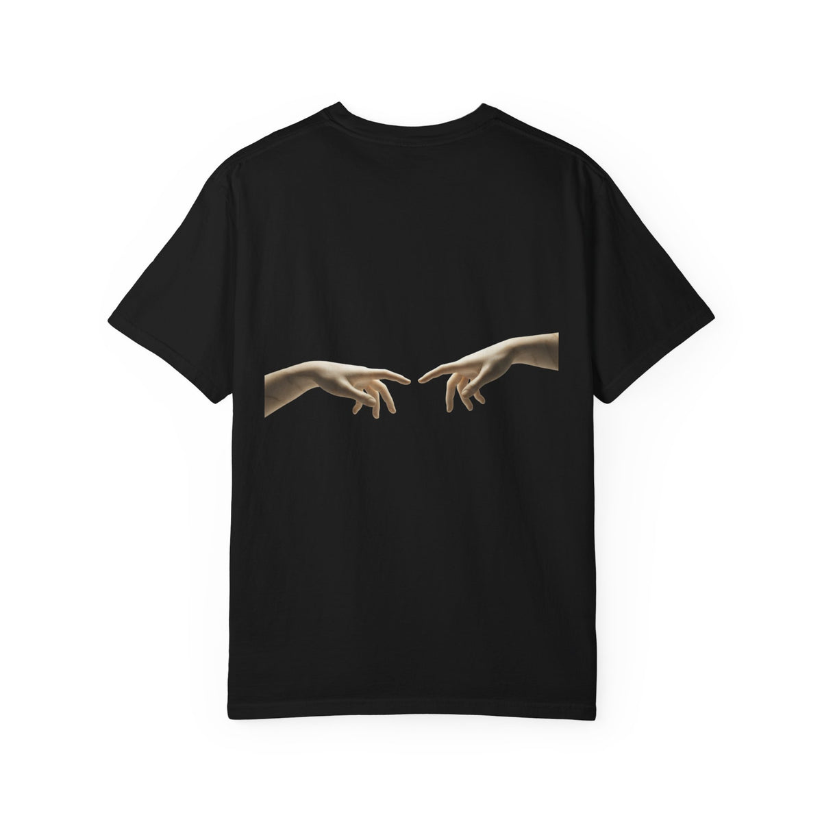 Reaching Hands Tee — Minimalist Classical Art Back Print