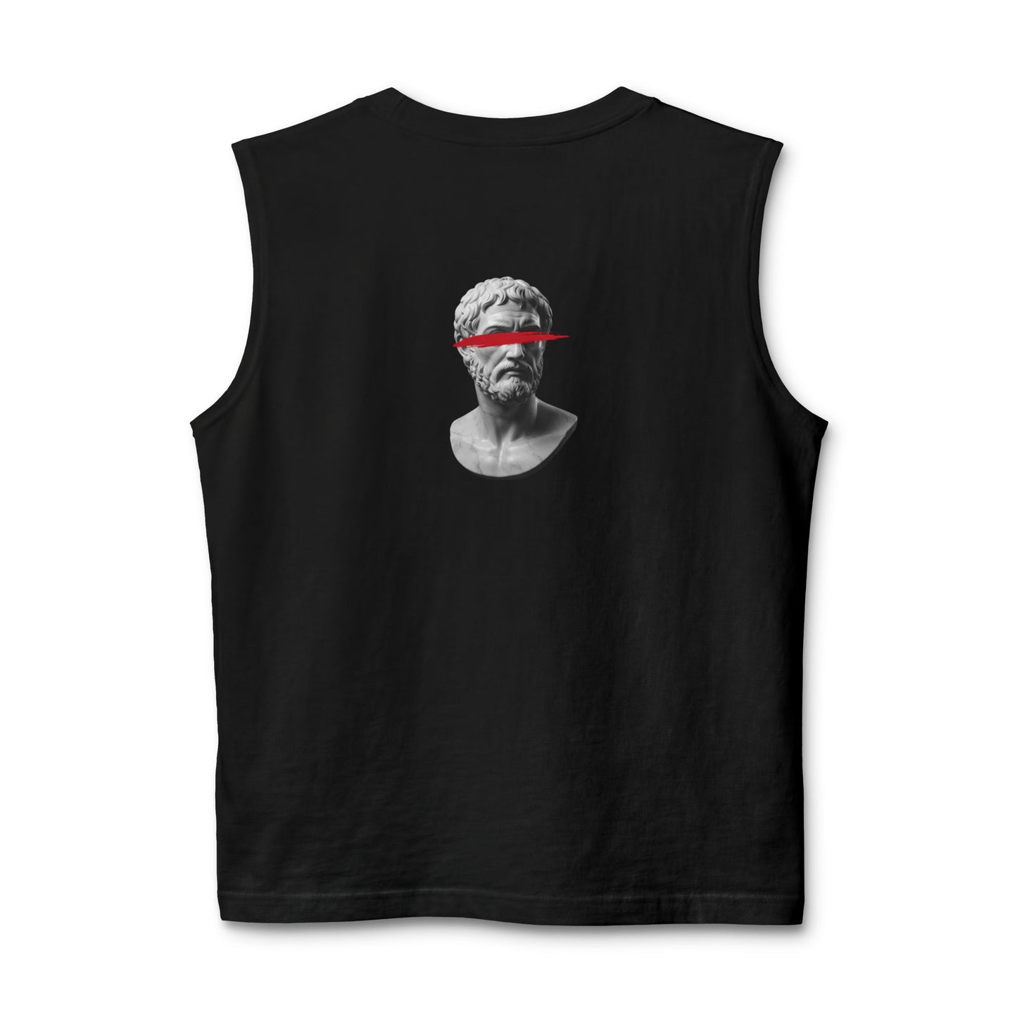 Classical bust with a red brushstroke printed on the back of a ring-spun cotton tank top