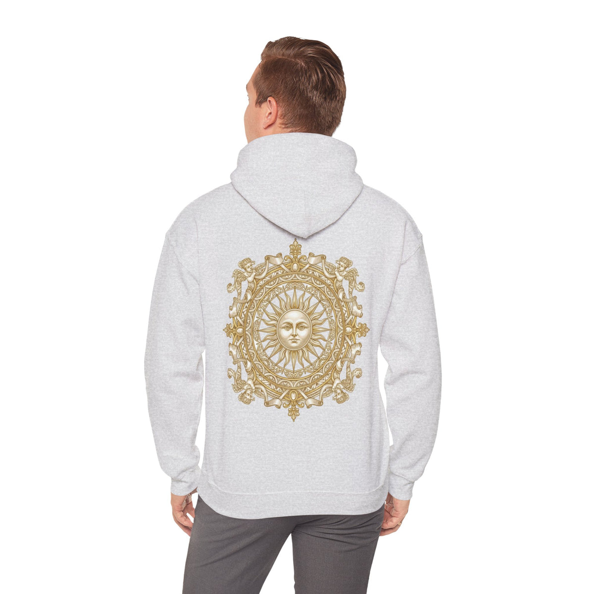 Sun Mandala Hoodie — Gold Celestial Medallion Back Print