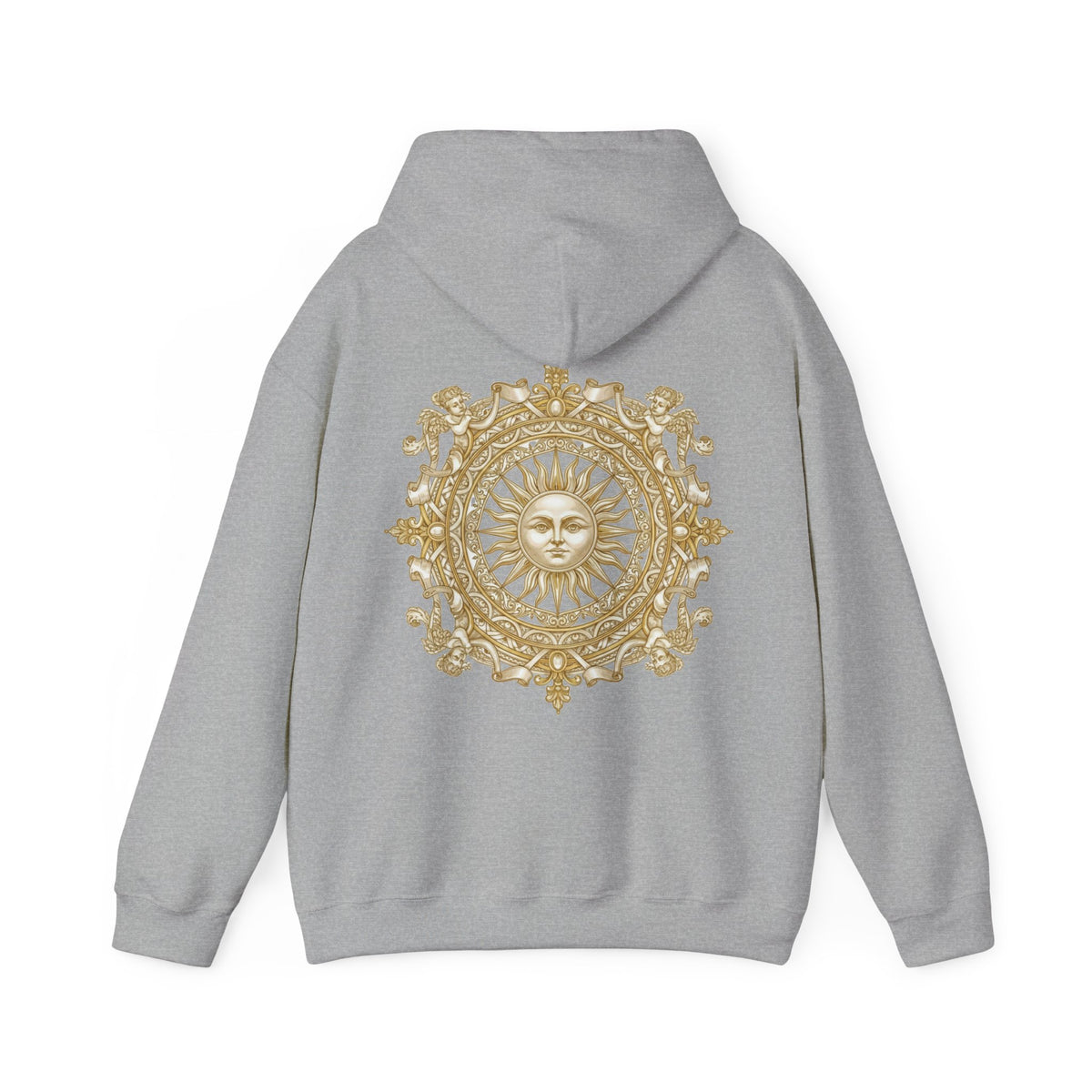 Sun Mandala Hoodie — Gold Celestial Medallion Back Print