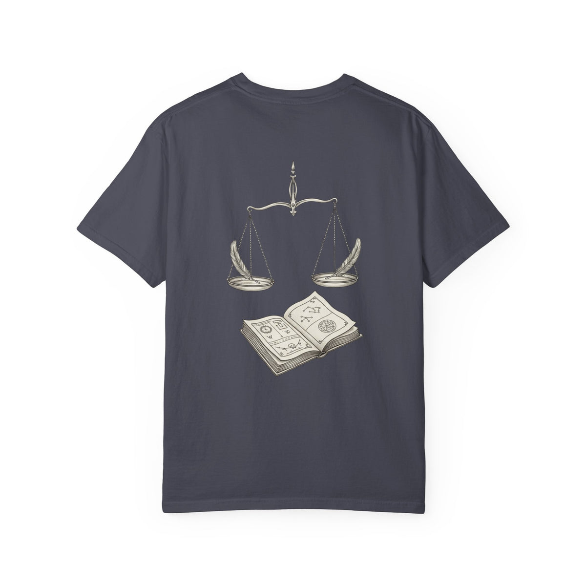 Libra Zodiac Tee — Scales and Book Astrology Graphic Shirt