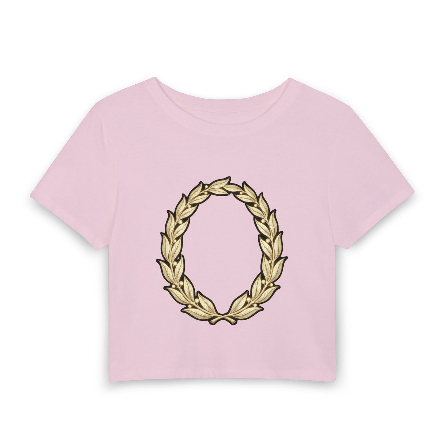 Gold laurel wreath emblem on a cropped women's cotton-blend tee