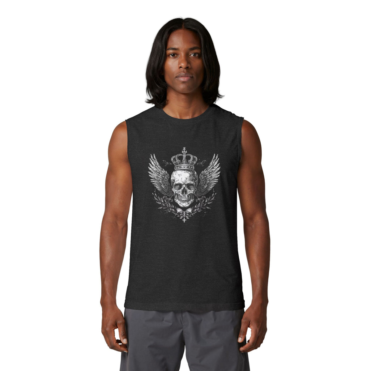 Skull & Crown Winged Graphic Muscle Tank — Edgy Rocker Tank Top
