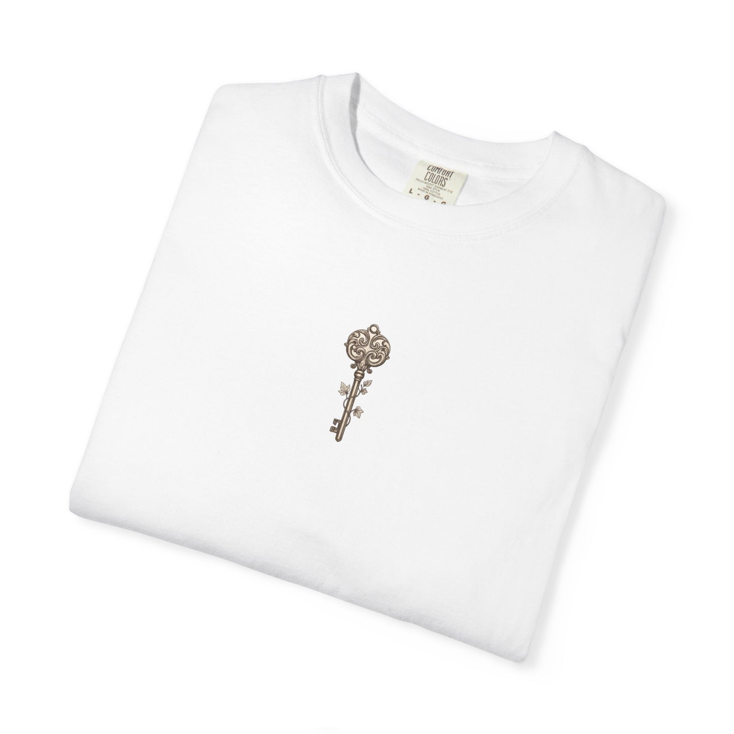 Weathered nautical compass rose printed on the back of a garment-dyed heavyweight cotton tee